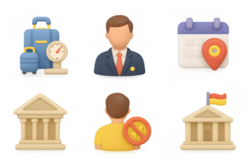 3d travel and business icons set featuring office and landmark element