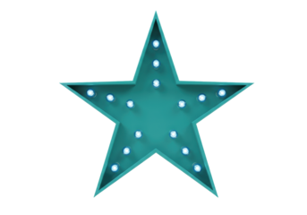 Isolated turquoise star shaped marquee light with round bulbs for decoration, celebration
