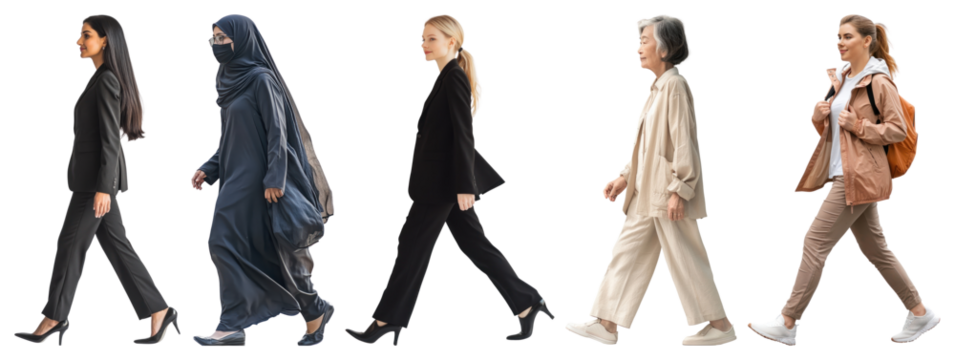 Diverse women walking confidently