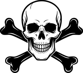 Fototapeta premium black skull and crossbones, white background, simple, minimalist, symbol, danger, warning, death, vector art