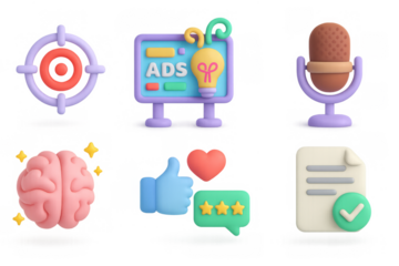 3d icons of digital marketing and creativity, colorful and modern design elements