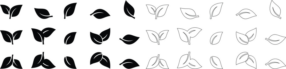 leaf icon set vector illustration designed in a modern flat style clean shapes, vibrant , symbolism, created for use in natural branding, environmental campaigns, and sustainable product packaging.