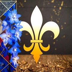 Floral emblem on a dark background