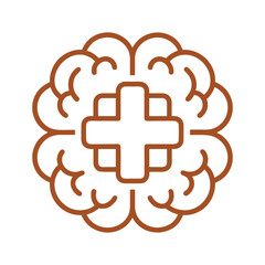 Fototapeta premium Brown outline of a brain with a medical cross in the center on a white background health science
