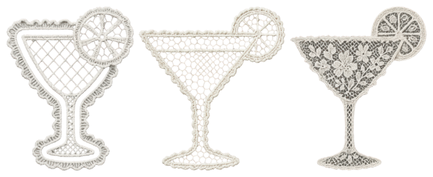 PNG Intricate lace cocktail glass designs, element set on transparent background - Powered by Adobe