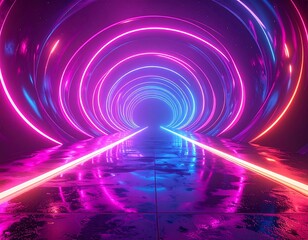 Neon tunnel with vibrant rings
