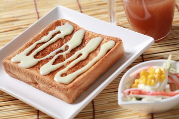 Close up of Cream Toast with drink
