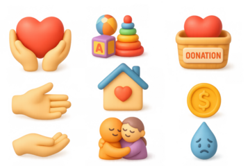3d icons set: charity, donation, and community support symbols