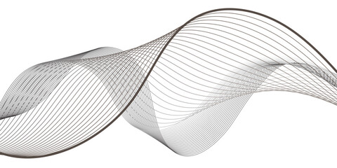 A flowing abstract wave of fine black lines twists and overlaps, creating an illusion of motion and depth against a white background, resembling sound frequencies or digital waves in elegant symmetry.