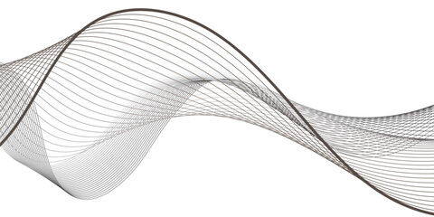 A flowing abstract wave of fine black lines twists and overlaps, creating an illusion of motion and depth against a white background, resembling sound frequencies or digital waves in elegant symmetry. © NuR