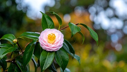 Close-up of a delicate pink camellia flower