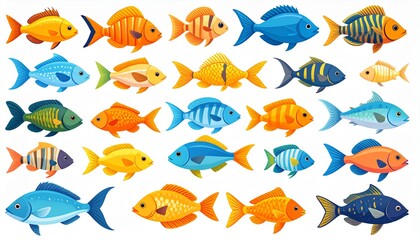 Fototapeta premium Flat tropical fish. Anemone fish, aquarium sea pet. Cartoon isolated underwater wild