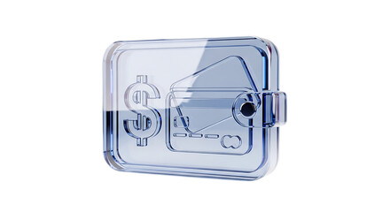 A blue crystal wallet with a dollar sign isolated on transparent background