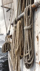 Nautical ropes on a ship's side