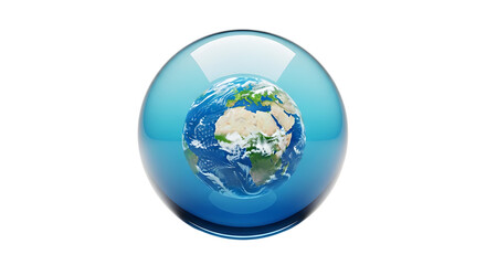 Fototapeta premium Glass sphere containing planet earth with continents and oceans isolated on transparent background