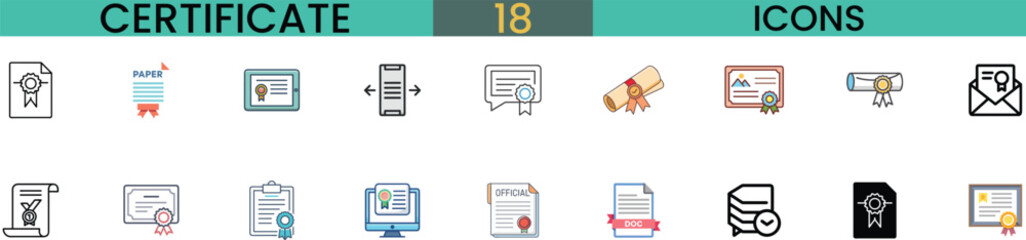 Collection of certificate icons representing achievement awards diplomas and recognition symbols vector