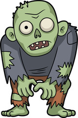 Cartoon zombie character illustration, creepy undead monster for Halloween design, spooky horror creature, funny scary walking dead clipart isolated