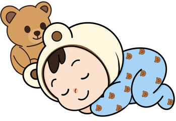 Fototapeta premium Sleeping Baby Hugging Teddy