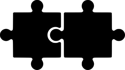 two black jigsaw puzzle pieces fitting together on a white background, simple, minimalist, high contrast, clean lines, vector