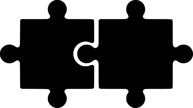 two black jigsaw puzzle pieces fitting together on a white background, simple, minimalist, high contrast, clean lines, vector