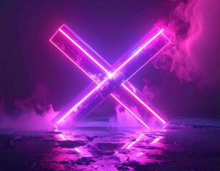 Neon X shape in a dark scene