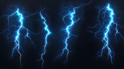 Isolated Blue Lightning Bolts on a Transparent Background