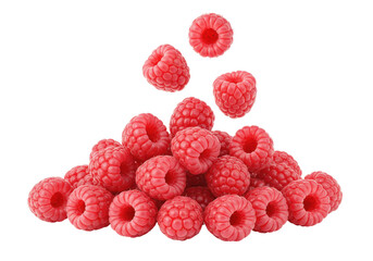 Isolated pile of fresh ripe raspberries delicious fruit for dessert or ingredient