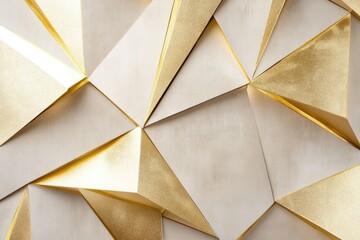 Golden foil wallpaper with triangular pattern creates a luxurious and minimalist design, perfect for modern interiors