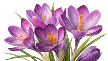 Obraz premium Watercolor painting of purple crocus flowers isolated on white background