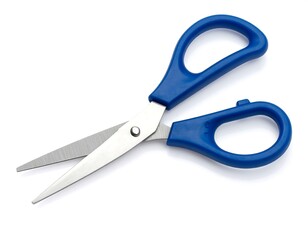 Blue scissors on white background