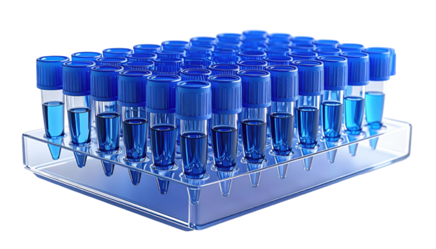 Laboratory test tubes in a tray