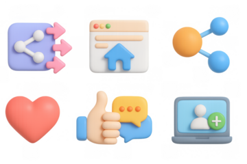 Colorful 3d social media and online communication icons set