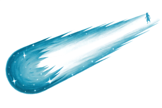 glowing blue comet speeding through space isolated on white background, png, ai generated