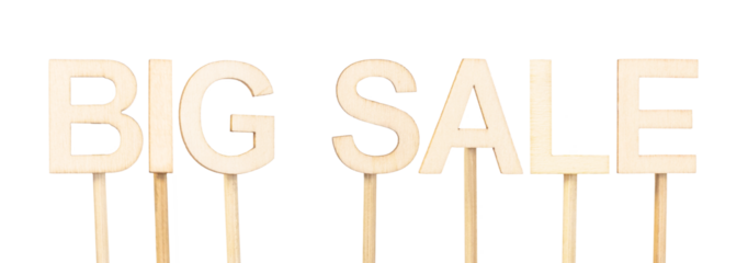 Wooden topper with the phrase Big Sale, perfect for sales promotions and mass advertising campaigns