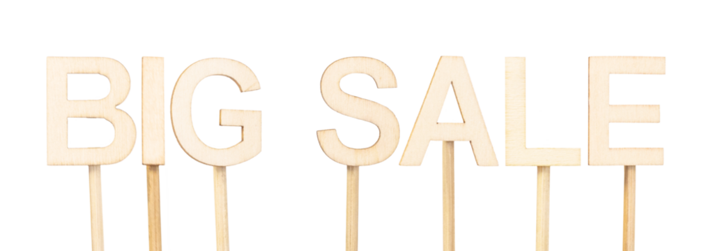 Wooden topper with the phrase Big Sale, perfect for sales promotions and mass advertising campaigns