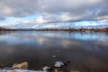 Vyisky Pond overlooking the Pyrlovka neighborhood. Nizhny Tagil, Sverdlovsk Oblast, Russia.