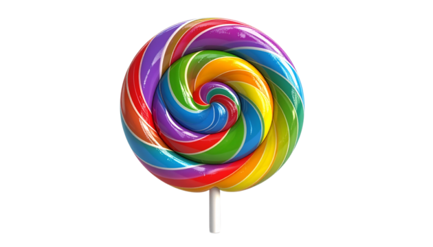 Rainbow lollipop glows. PNG, transparent background for product staging and posters.