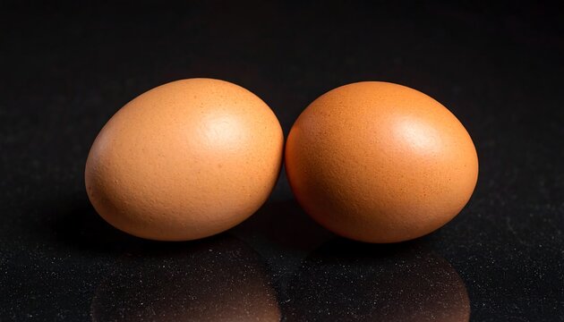 Two brown eggs on black surface