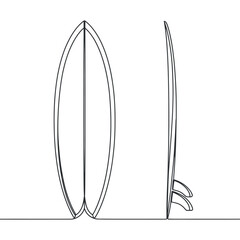 Surfboard Line Art Illustration: Modern Single Continuous Outline Drawing of a Surfboard for Sport and Recreation