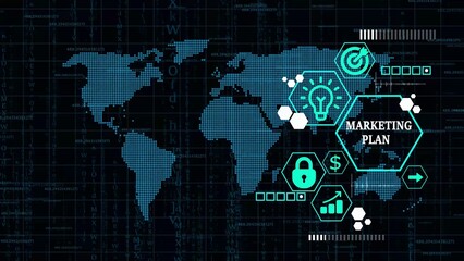 Marketing Plan Global Strategy Digital Interface with World Map and Icons technology