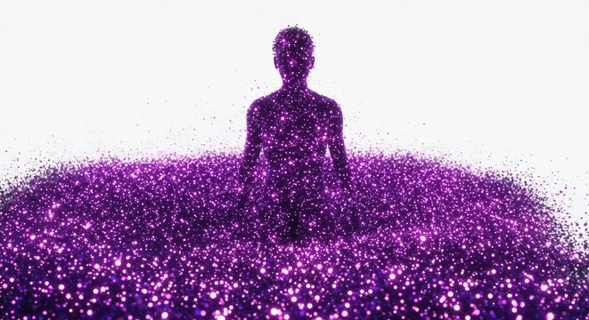    (Shizuka na murasaki no kagayaki shinpiteki shiruetto odayaka hikari tsutsumu) This translates roughly to: "Quiet purple glow, mystical silhouette, gentle light envelops.". AI Generated