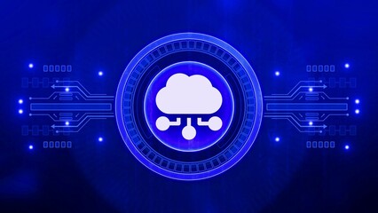 Cloud Computing Icon with Network Connections on Blue Circuit Board Background data