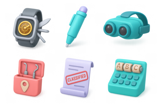 3d gadget icons: smartwatch, headphones, pen, and more for modern tech designs