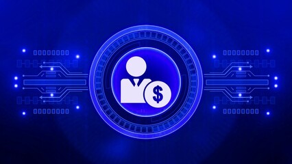 Glowing Blue Digital User Icon with Dollar Symbol and Circuitry Background finance money