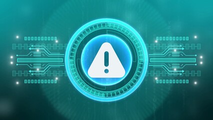 Glowing Exclamation Mark in Warning Triangle Icon with Digital Circuitry and Bokeh Lights alert danger