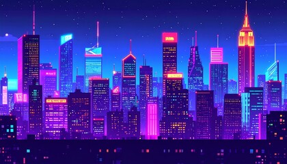 Neon-lit cityscape at night
