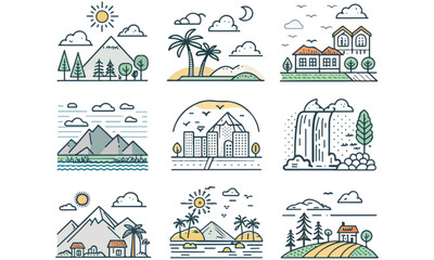 Minimalist Landscape Illustrations And Mountains, Cities, Palms, Sunsets & Nature Art
