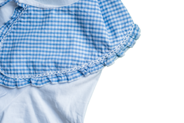 Blue Gingham Fabric with White Ruffled Trim