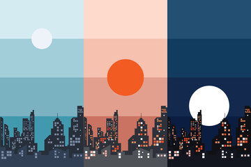 City skyline showing the daily color cycle from day to night vector illustration © Wehalt