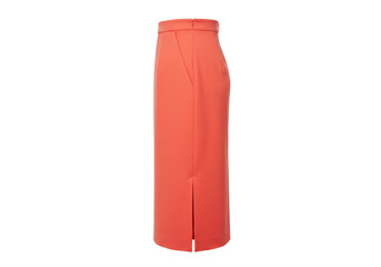 Isolated tailored midi skirt garment, salmon-orange color, elegant summer fashion clothing